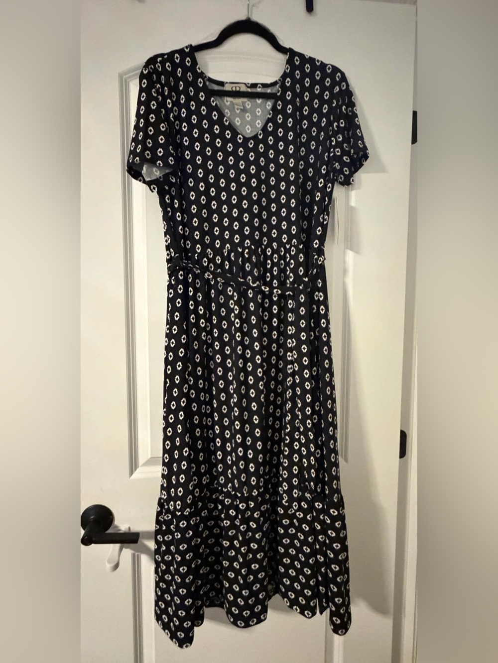 NWT Beechers Brook New York Belted Tiered Maxi Dress Black and White Print XL